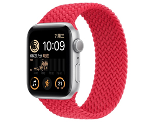 苹果Apple Watch Series SE银色铝金属表壳编织单圈表带 红色 GPS版 44mm